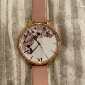 Olivia Burton Dusty Pink Leather Floral Watch